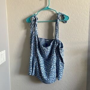 Reformation Ellora Azzurro Floral Tie Shoulder Top